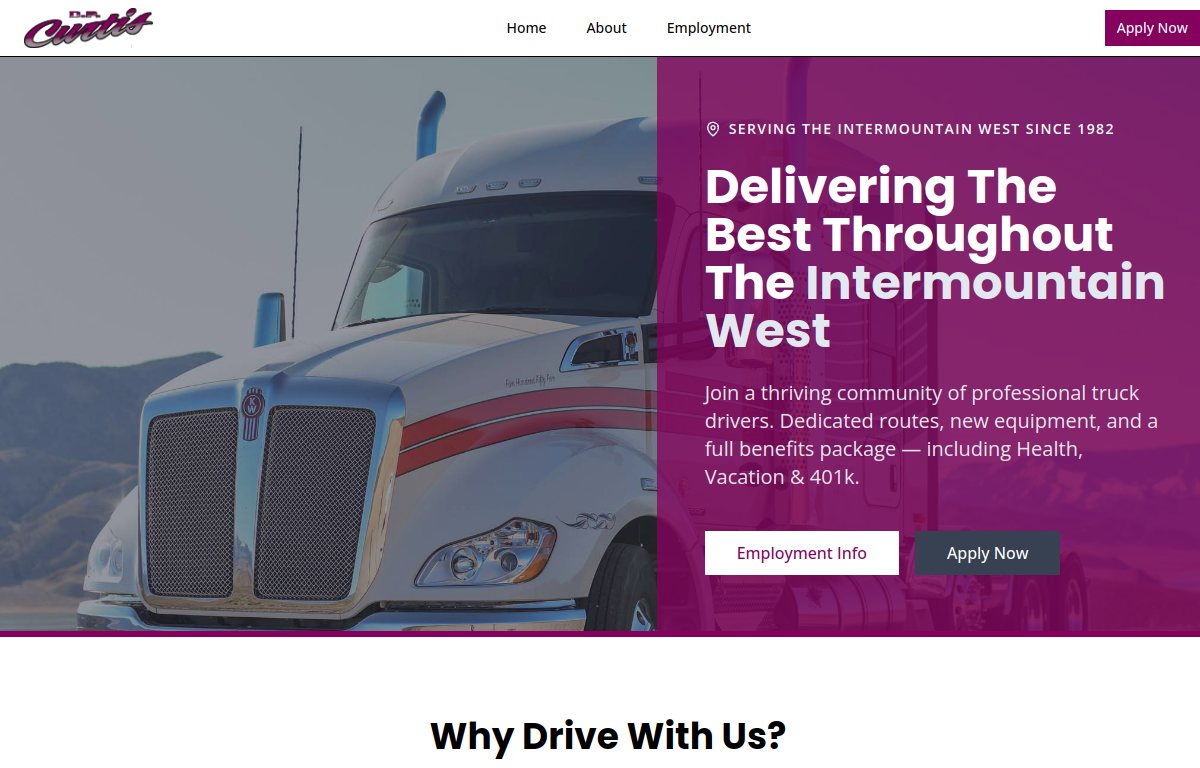 Screenshot of the D.P. Curtis Trucking website